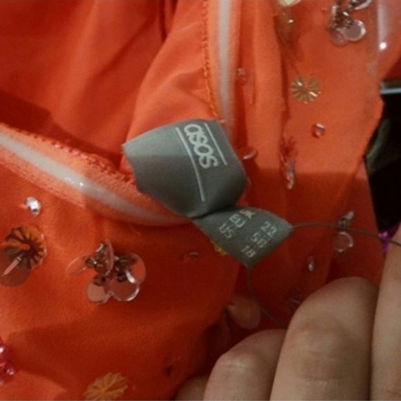 🍁STUNNING!!!!!! RARE HTF NWT ASOS 18 NEON CORAL EMBELLISHED OFF SHOULDer dress - Picture 6 of 8